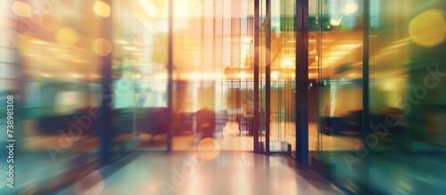 Blurred corporate business office building with windows reflection background. AI generated image