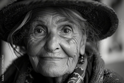 Elegant Old Woman in Hat. Generative AI