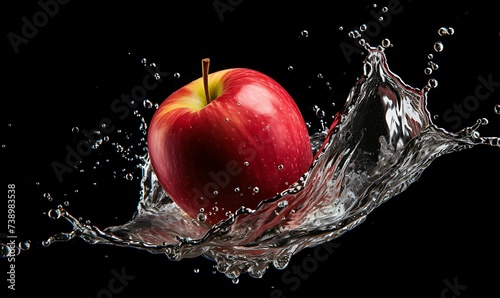 Apple with water splash high detail photography isolate black color Ai image generative