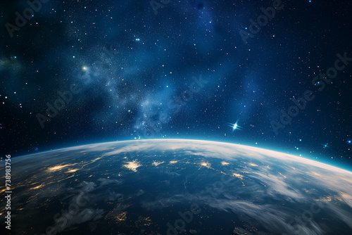 Planet Earth Seen from Outer Space, Copy Space of the Space Sky of the World from the Galaxy Full of Stars and Infinity photo