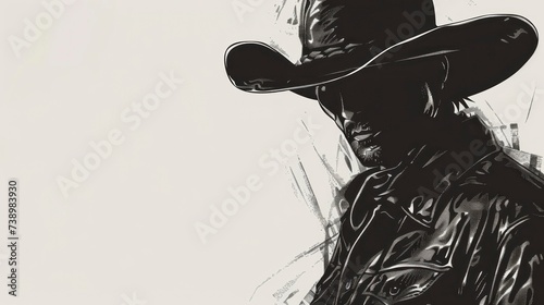 drawing of a cowboy with hat on white background photo