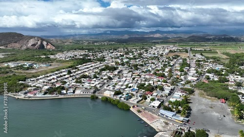 Aerial drone video Guanica, Puerto Rico. Small Caribbean town along southern coast of island daytime. photo