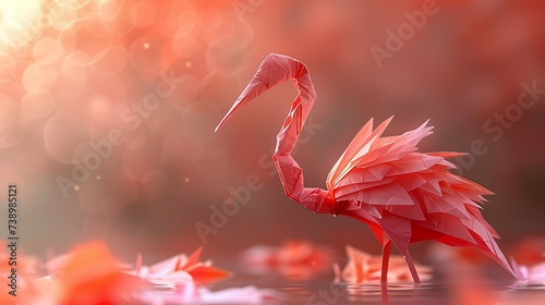 Copy space origami background design pink flamingo theme Ai image generative