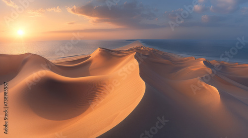 Sand dunes in a desert  right by the sea