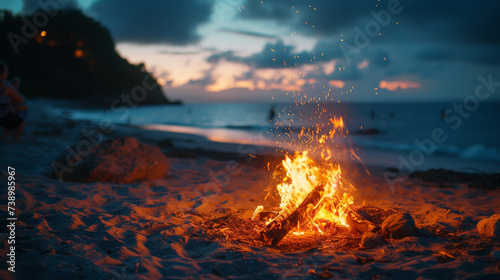 Small fire at night on the beach