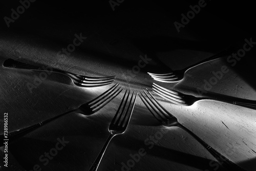vintage forks close up,black and white shot, eating,restaurant,cooking,food,menu template,free copy space