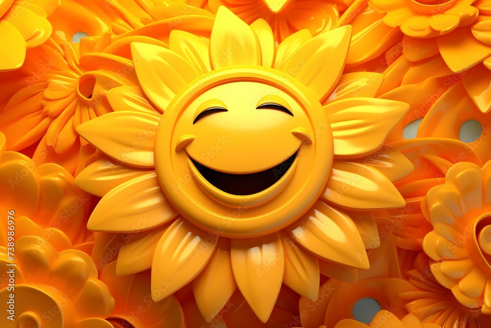 A smiling sunflower emoji surrounded by a field of sunflowers