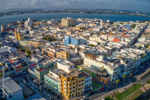 Fototapeta Naklejka Na Ścianę i Meble -  Aerial View of Old San Juan and its many Colorful Buildings