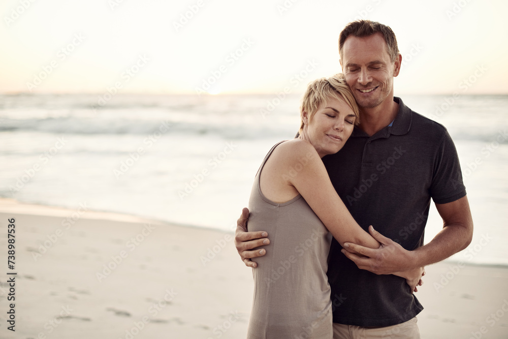 Couple, face and happy on beach with hug for bonding, honeymoon date and weekend holiday in Turkey. Relax, man and woman with embrace, smile and love on sand by sea for vacation, travel and adventure Couple, face and happy on beach with hug for bonding, honeymoon date and weekend holiday in Turkey. Relax, man and woman with embrace, smile and love on sand by sea for vacation, travel and adventure
