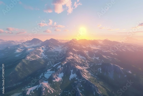 Ai-rendered vista of the majestic rocky mountains at dawn Capturing the essence of exploration and the beauty of nature from a drone's perspective