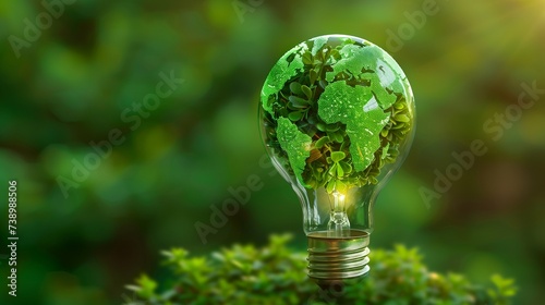 Green World Map On The Light Bulb With Green Background, Renewable Energy Environmental Protection, Renewable, Sustainable Energy Sources