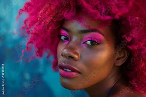 Beauty portrait of an african american woman with vibrant afro hairstyle Emphasizing natural beauty and confident style.