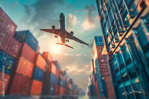 Cargo airplane flying high in the sky Efficiently transporting goods across continents Symbolizing global trade and logistics.