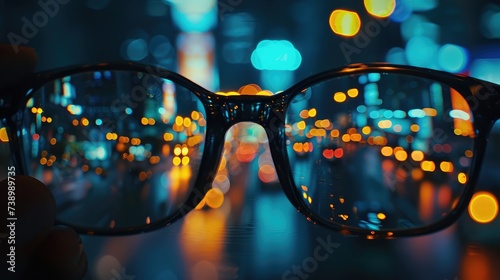 Night cityscape focused in glasses lenses © buraratn