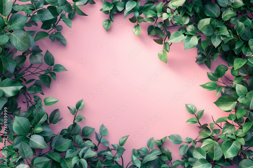 Vibrant Pink Background with Lush Green Vines Cascading on the Right Side
