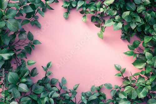 Vibrant Pink Background with Lush Green Vines Cascading on the Right Side