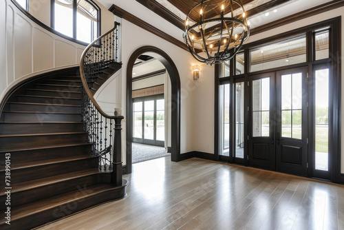 Grand Foyer With Staircase and Chandelier
