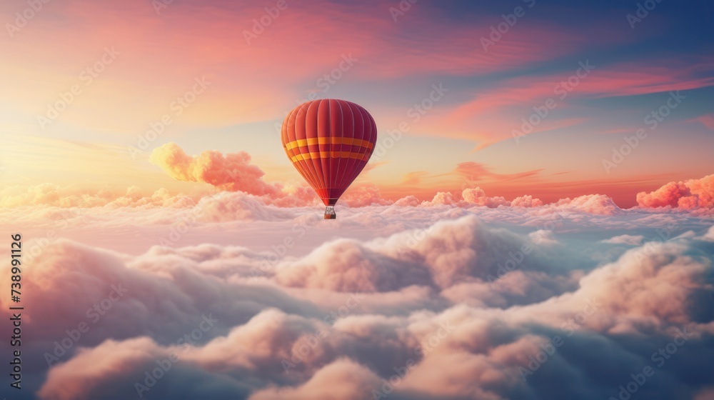 View of a hot air balloon tourist attraction in a clear blue sky - obrazy, fototapety, plakaty 