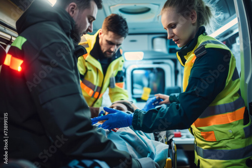 Group of People Surrounding Person in Ambulance