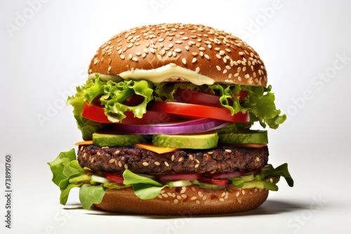 Velocity Veggie Burger , white background, fast food.