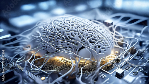 Artificial Intelligence, Künstliche Intelligenz Gehirn auf CPU, AI, KI, 
