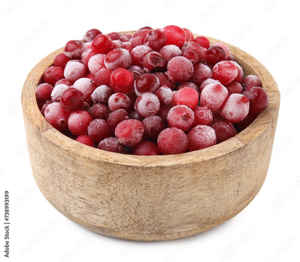 Frozen red cranberries in bowl isolated on white Frozen red cranberries in bowl isolated on white