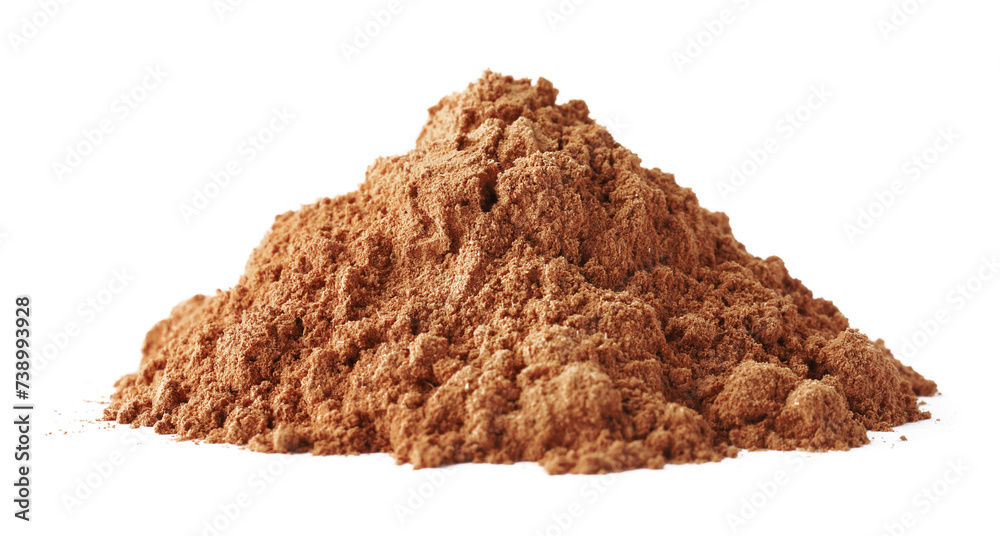 Pile of dry aromatic cinnamon powder isolated on white Pile of dry aromatic cinnamon powder isolated on white