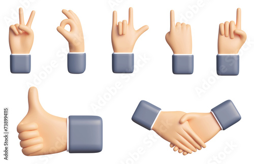 3D rendered illustration of cartoon businessman hand icon set in various ways. isolated on white background