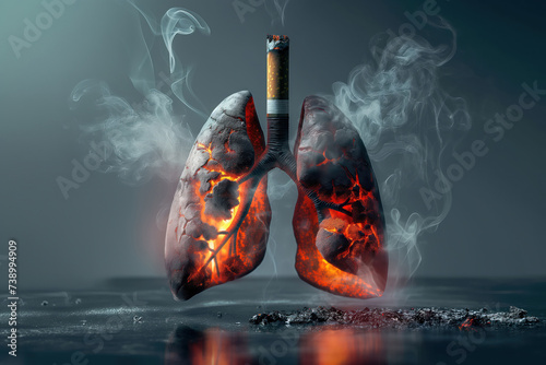 As result of smoking cigarettes, harmful smoke can damage lungs a cause disease AI Generation photo