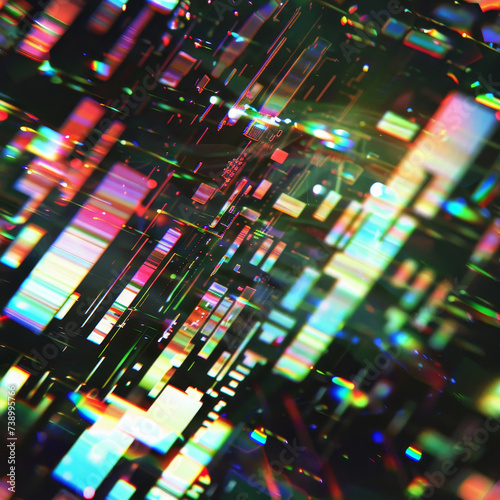 Abstract glitch art with holographic colors, seamless pattern