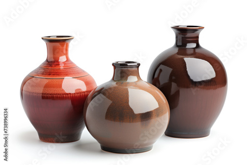 A set of three beautifully crafted ceramic vases, showcasing a blend of rich brown tones and exquisite design, perfect for modern home decor.