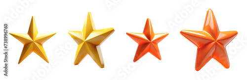 Conjunto de estrelas de plástico. Grupo de estrelas amarelas e laranja de plástico 3d. 