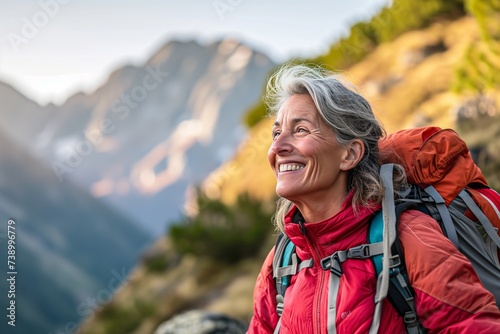 A mature woman enjoys hiking