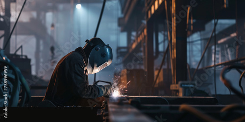 a worker is weldng metal in industry, generative AI photo