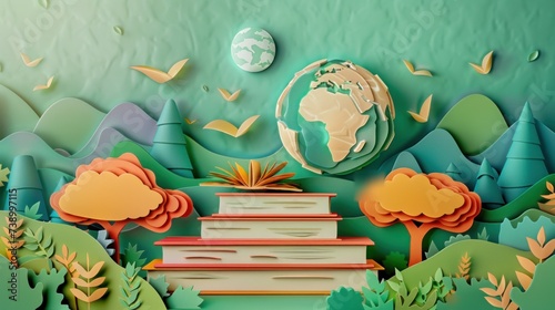 World Earth Day Inspiration: A Beautiful Paper Art Forest and Books Encouraging Eco-Action photo