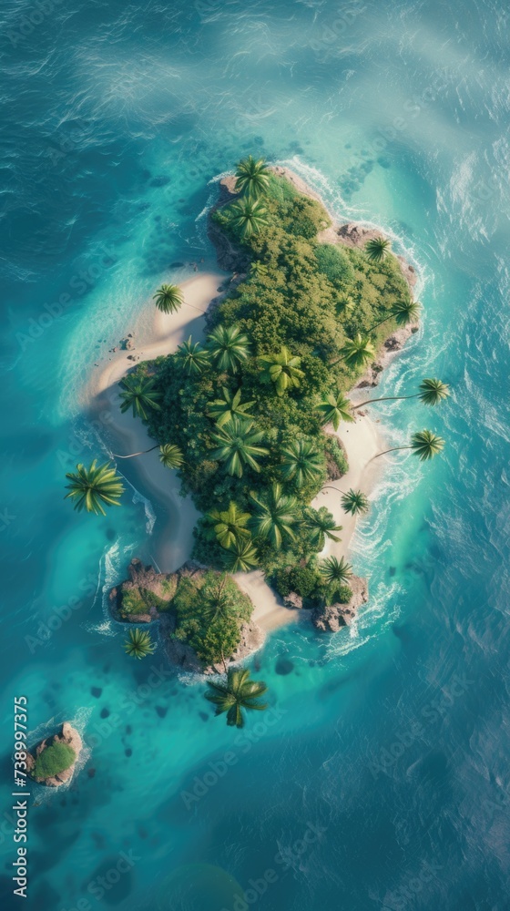 Aerial view of tropical island . Vertical background 