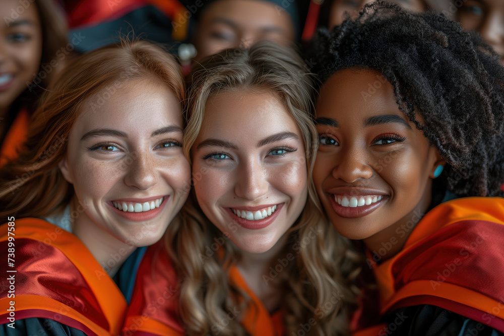 Multiracial graduates smiling closely Multiracial graduates smiling closely