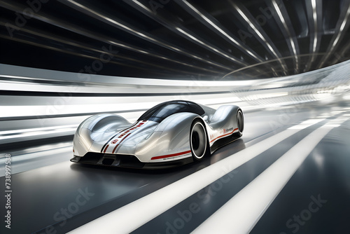 3D rendering of a brand-less generic concept car in a tunnel