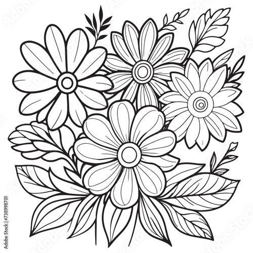 Floral outline drawing coloring book pages for children and adults