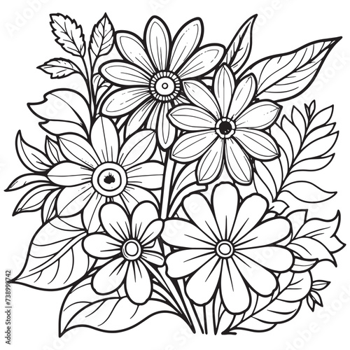 Floral outline drawing coloring book pages for children and adults