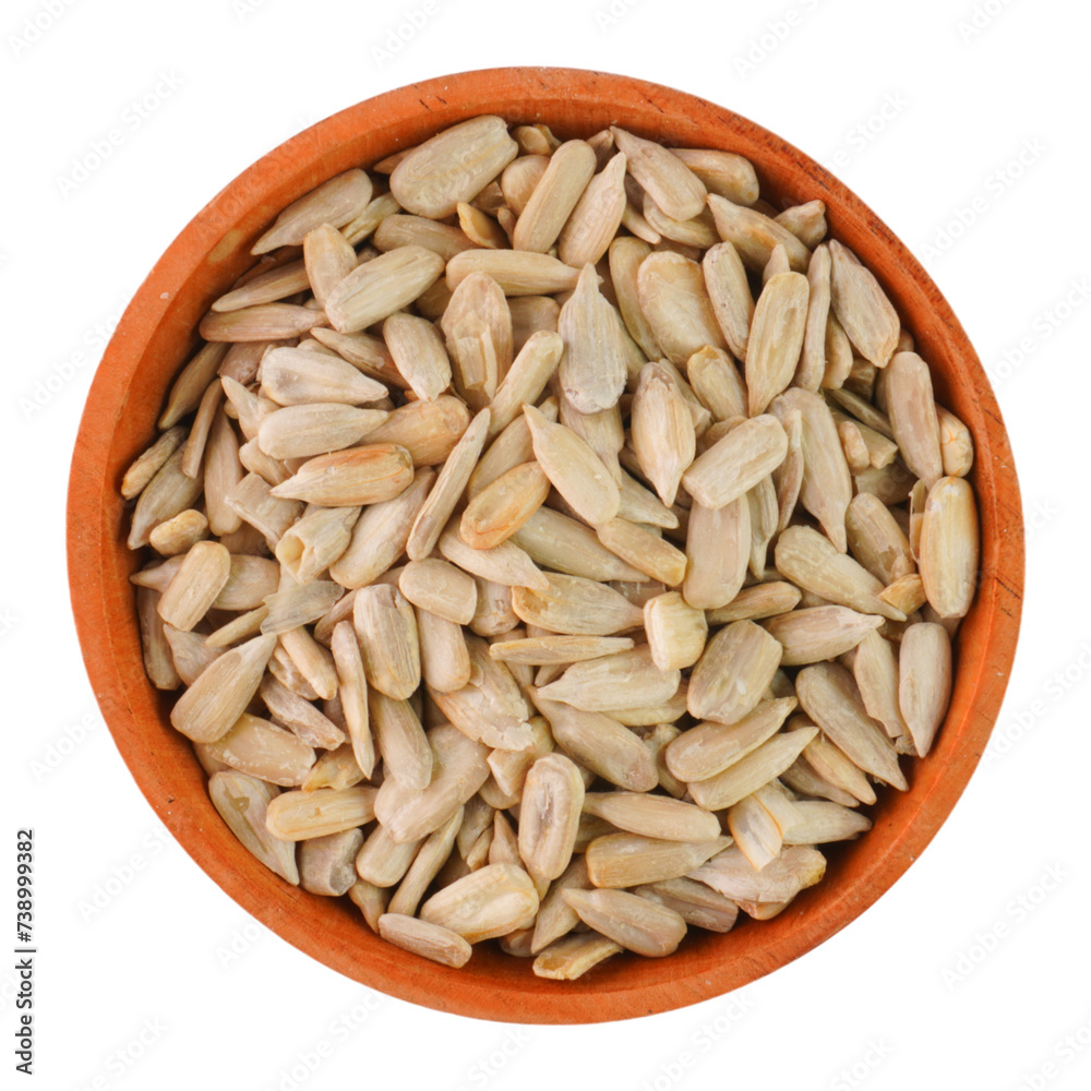 Peeled sunflower seeds in a wooden bowl isolated transparent Peeled sunflower seeds in a wooden bowl isolated transparent