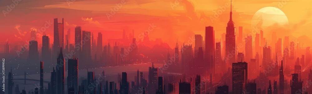 City skyline at sunset . Banner
