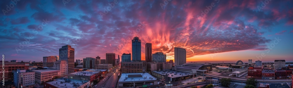Obraz premium City skyline at sunset . Banner