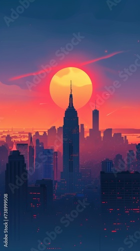 City skyline at sunset . Vertical background 
