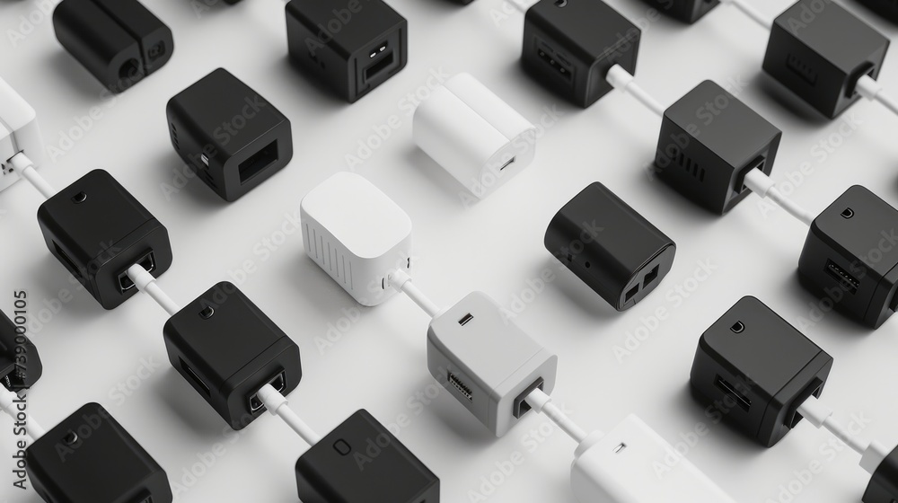 Universal adapters in black and white, complete with a clipping path for easy editing Universal adapters in black and white, complete with a clipping path for easy editing