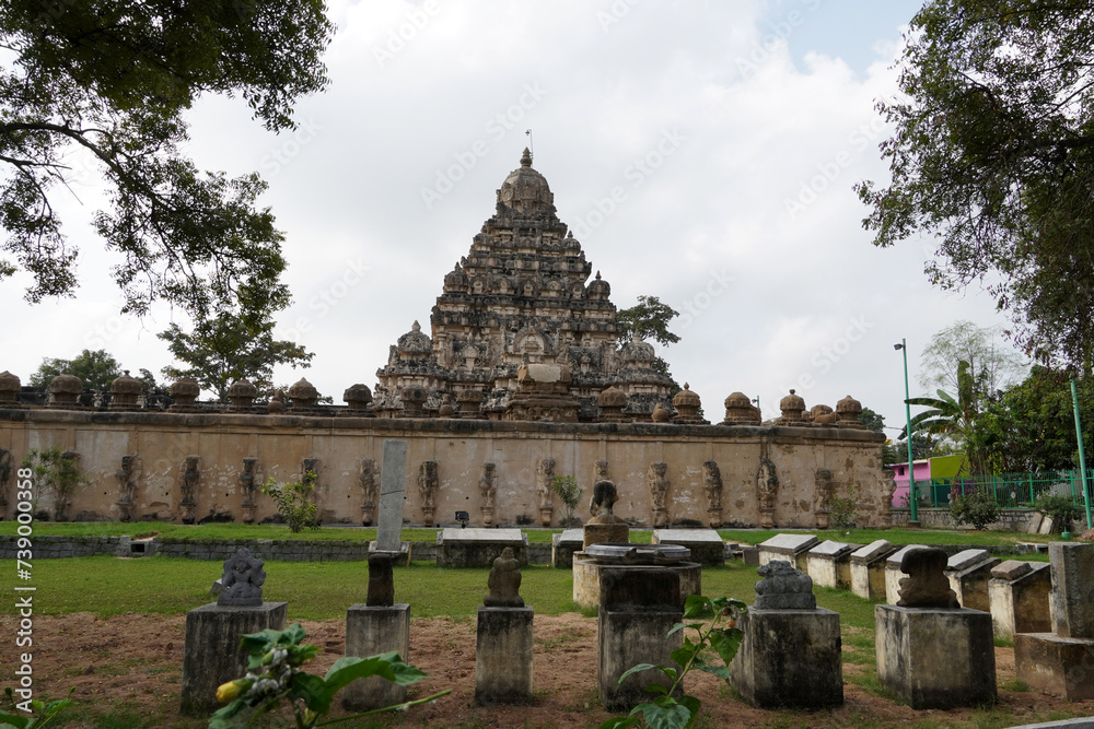 Kailsanathar Temple tower with Green leaves in the foreground. Different perspective view of ancient Hindu temple tower in Kanchipuram, Tamilnadu. Kailsanathar Temple tower with Green leaves in the foreground. Different perspective view of ancient Hindu temple tower in Kanchipuram, Tamilnadu.