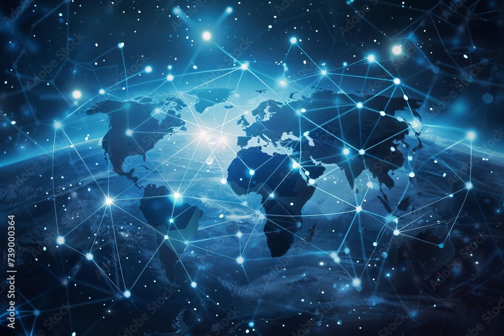 Abstract concept visualizing global business networks With interconnected nodes and lines representing communication and collaboration across continents. Abstract concept visualizing global business networks With interconnected nodes and lines representing communication and collaboration across continents.