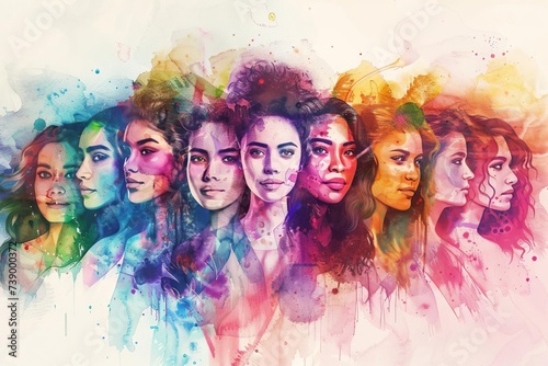 Celebration of international women's day with a group of happy women in watercolor style Symbolizing diversity Empowerment And unity among women worldwide. © Jelena