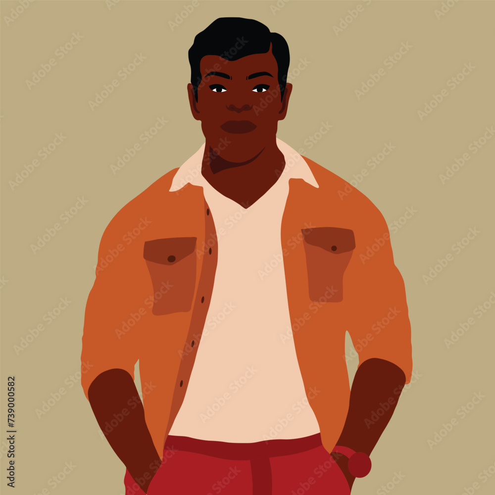 Fototapeta premium Handsome black man in elegant art style vector