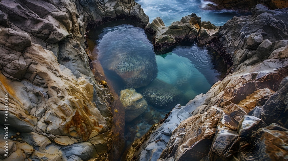 Heart Shape Opening In Coastal Rock Formation Aerial View Landscape Photography (Generative AI)